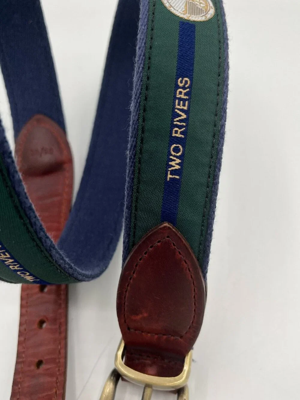 YRI TWO RIVERS CLOTH/LEATHER BELT UNISEX 36/90--USA MADE